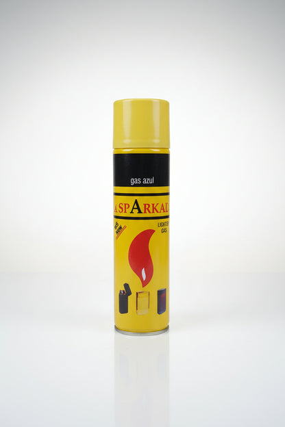 Sparkal lighter gas LPG refill canister 60g front view showing Gas Azul label and flame graphic