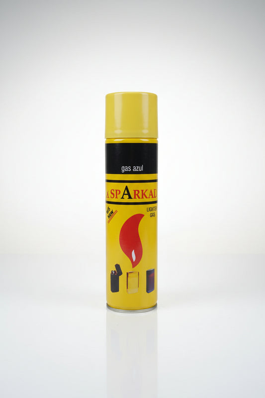 Sparkal lighter gas LPG refill canister 60g front view showing Gas Azul label and flame graphic