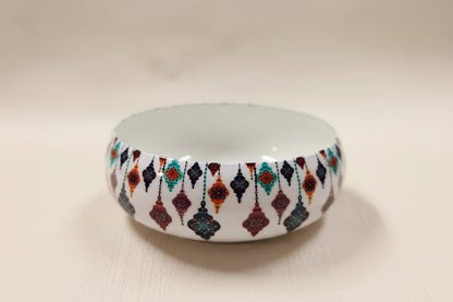 White metal Moroccan lantern print round candle bowl, 4 inch
