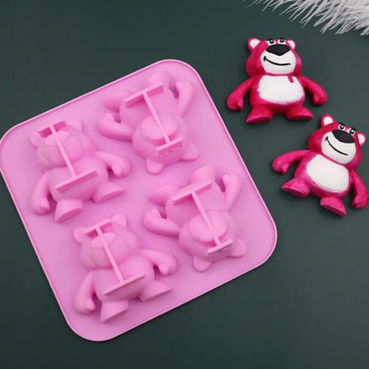 Lotso Strawberry Bear Silicone Mould – 4-Cavity 3D Candle, Soap & Resin Mould