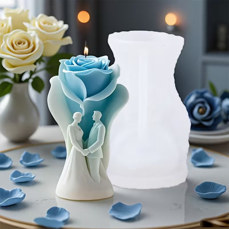 Rose love oath couple 3D rose silicone candle mold 9.6cm for wedding and anniversary