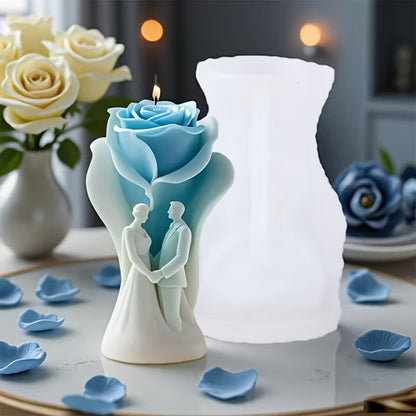 Rose love oath couple 3D rose silicone candle mold 9.6cm for wedding and anniversary