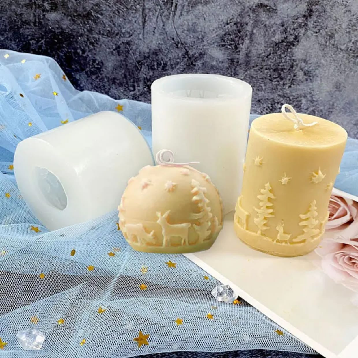Christmas Silicone Candle Mould | Pillar & Round Style | Festive Mould