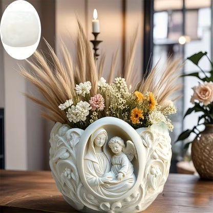 Madonna & Child Silicone Mould — Religious Flower Vase Cast (9.5×8.5 cm Christian Decor)