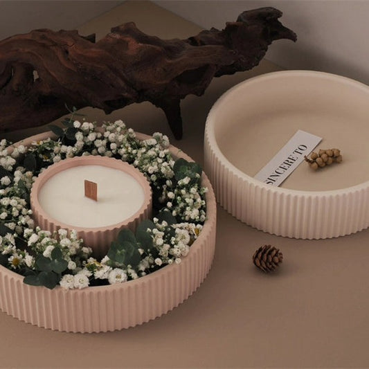 Ribbed Wreath Candle Vessel Silicone Mold — 3D Round Floral Tray | Bloom Creations India
