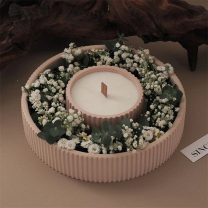 Ribbed Wreath Candle Vessel Silicone Mold - 3D Round Floral Tray & Table Centerpiece Pot Mold