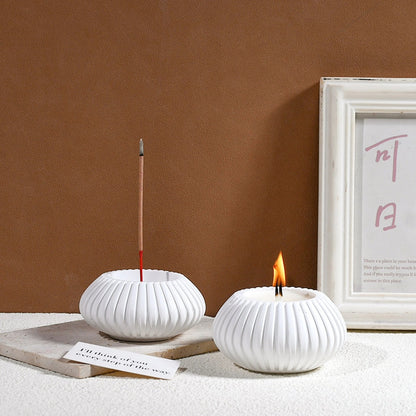 Bloom Creations white ceramic incense holder and candle stand set — modern minimalist decor