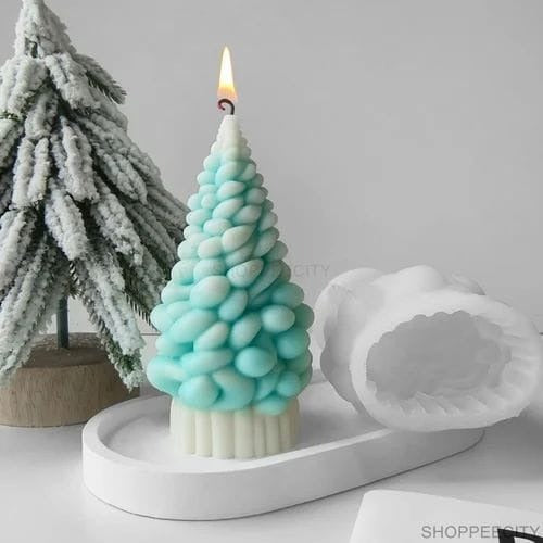Bubble Christmas tree silicone candle mold — finished candle example