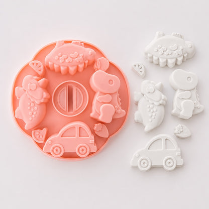 Dinosaur & Car Silicone Candle Mould – 4-Cavity Round