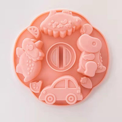 Dinosaur & Car Silicone Candle Mould – 4-Cavity Round