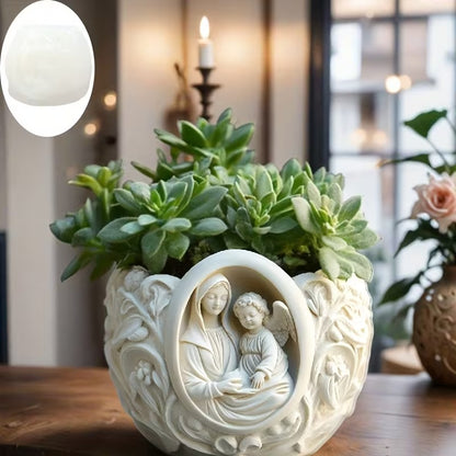 Madonna & Child Silicone Mould — Religious Flower Vase Cast (9.5×8.5 cm Christian Decor)