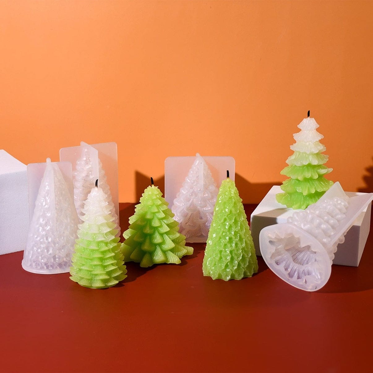 Small Christmas tree silicone candle mould — close-up detail