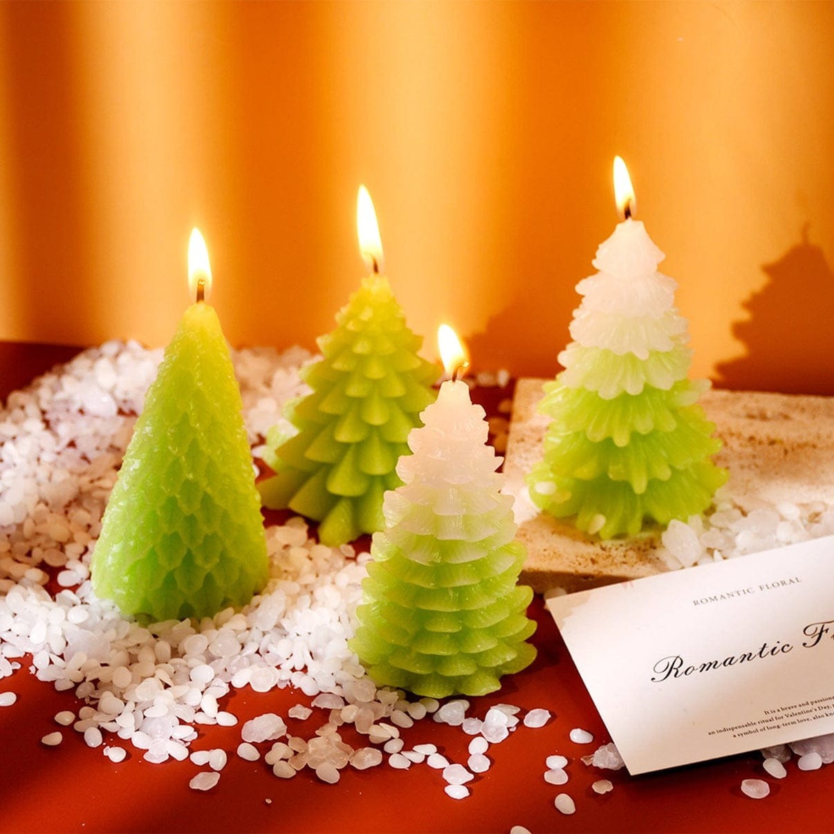 Small Christmas tree silicone candle mould — finished candle example