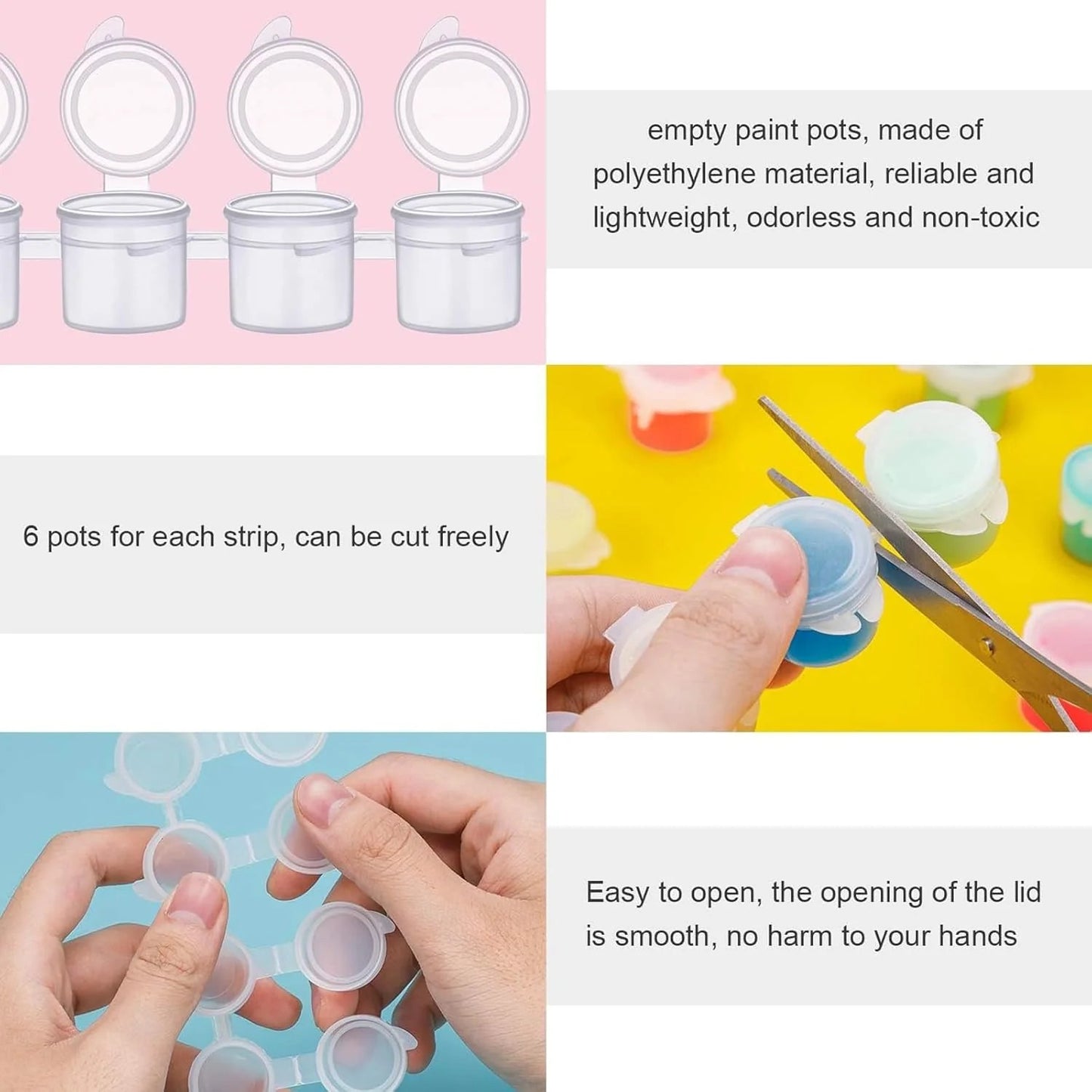 Empty Paint Pot Strips — 60 Pots (6×10 Strips) 3ml Candle Dye Storage Containers