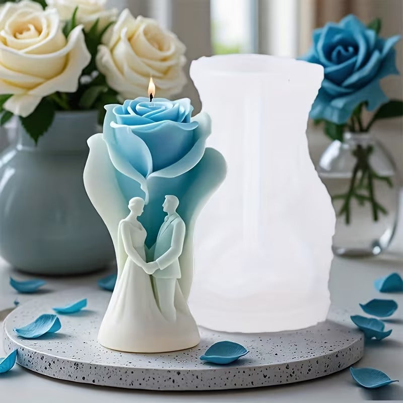 Rose Love Oath Couple Candle Silicone Mold ZW‑386 | Wedding & Anniversary 3D Rose Figurine Candle 9.6cm