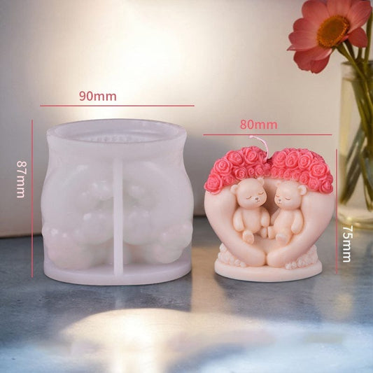 Rose love couple bear silicone candle mold for romantic anniversary candles