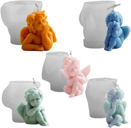 Multi-Style Angel Candle Mold I 3D Cupid Baby Angel Shape Silicone Epoxy Mould I for DIY Handmade Ornament Chocolate, Cake Décor, Aromatherapy, Soap, Resin Art Craft Making - 1 Cavity (E)