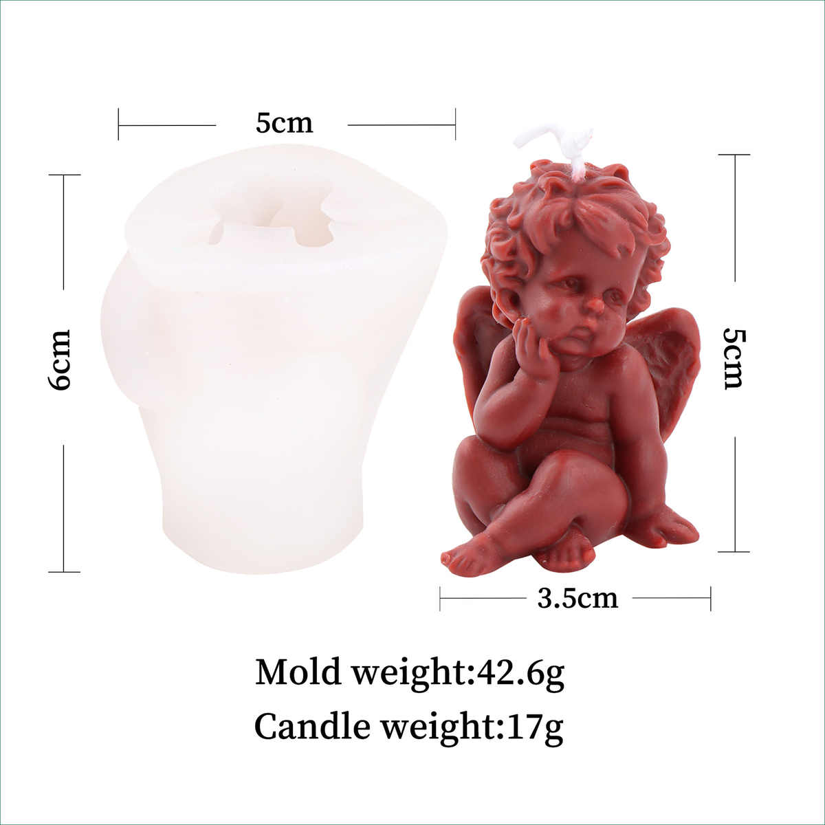 Multi-Style Angel Candle Mold I 3D Cupid Baby Angel Shape Silicone Epoxy Mould I for DIY Handmade Ornament Chocolate, Cake Décor, Aromatherapy, Soap, Resin Art Craft Making - 1 Cavity (E)