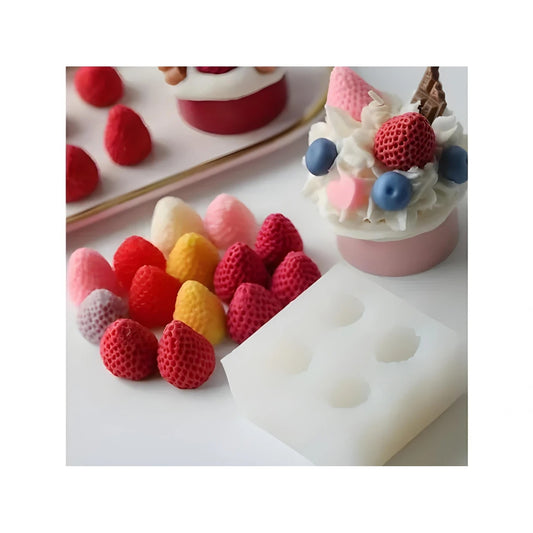 4 Cavity Strawberry Silicone Mold | Realistic Fruit Wax Soap Candle Mold 7x7.3cm