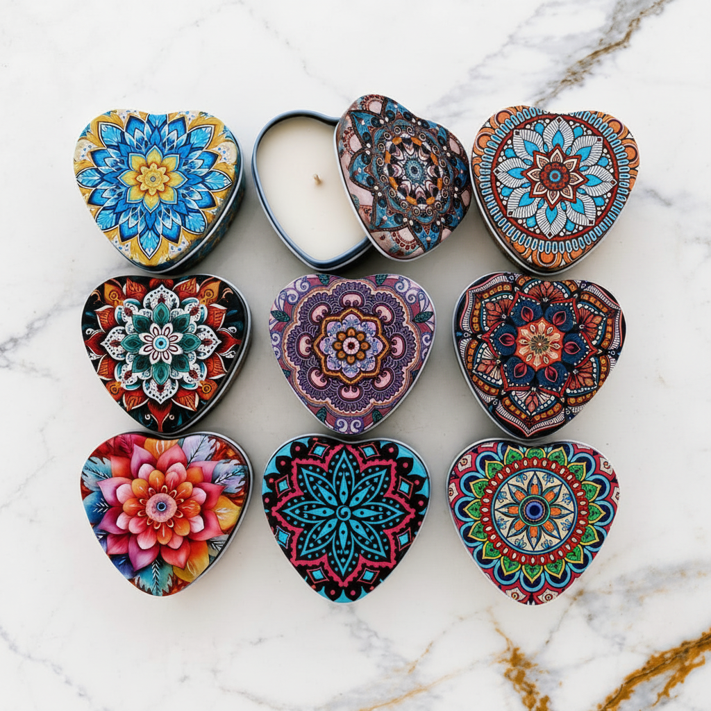 Heart Mandala Tins – Marble Flat Lay