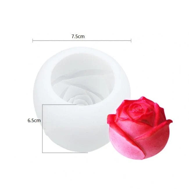 Large rose silicone candle mould 7.5x6.5cm with finished red rose candle