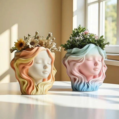 Woman Face Silicone Mold | 9cm Flowing Hair Candle Wax Planter Brush Organizer