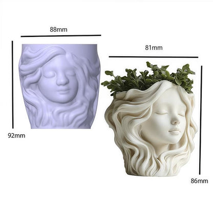 Woman Face Silicone Mold | 9cm Flowing Hair Candle Wax Planter Brush Organizer