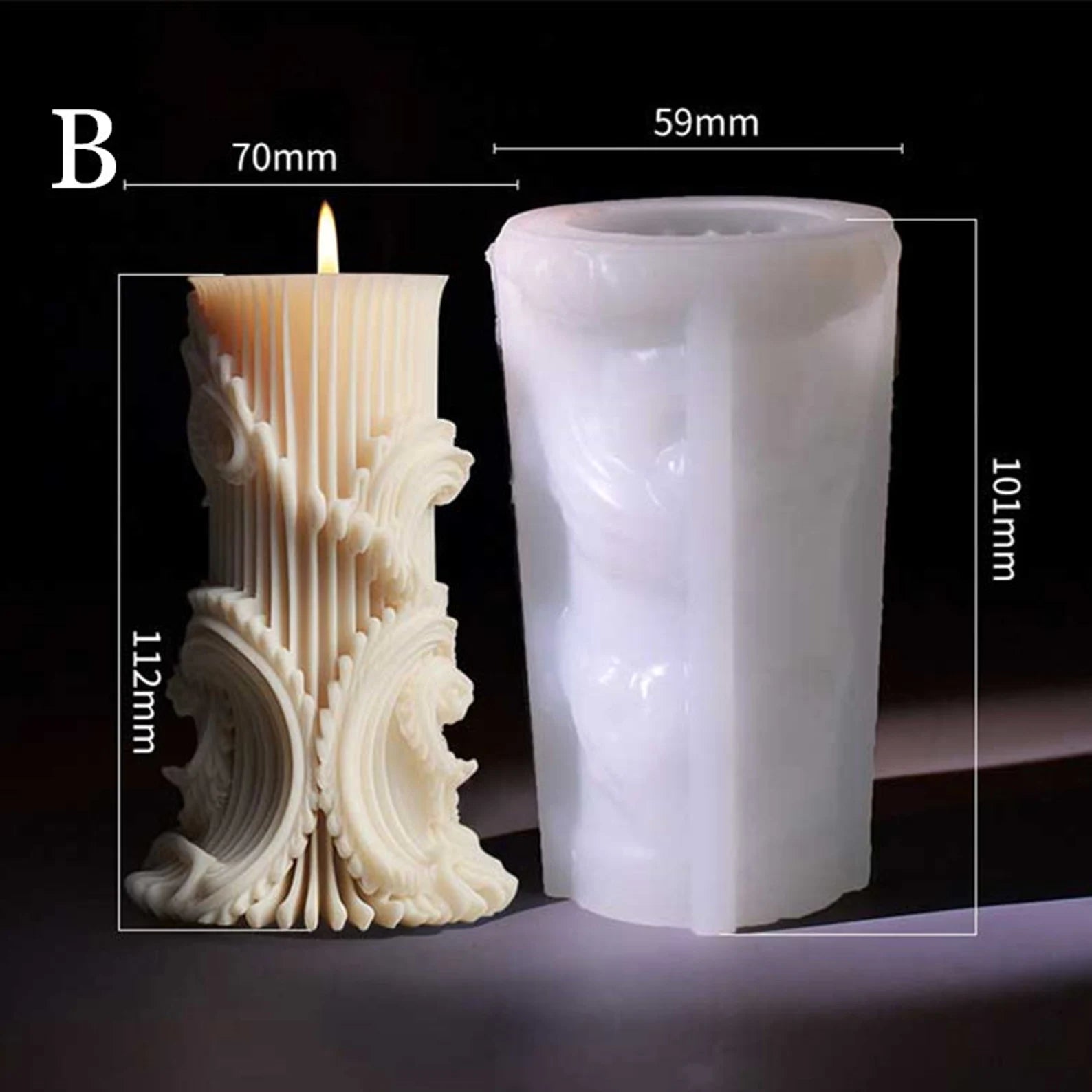 Baroque Pillar Candle Silicone Mould Size B — 3D Column Candle Mold | Bloom Creations India