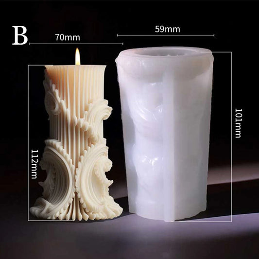 Baroque Pillar Candle Silicone Mould Size B — 3D Column Candle Mold | Bloom Creations India