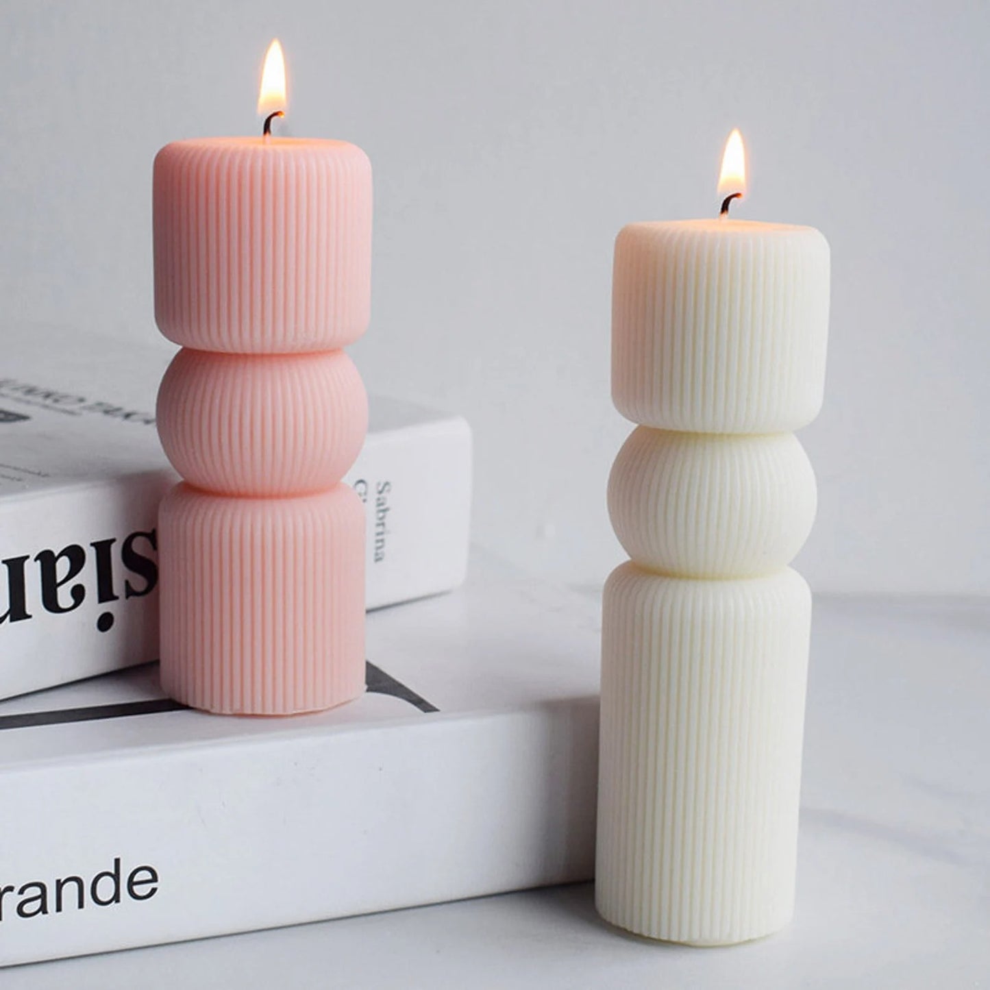 Ribbed Pillar Candle Silicone Mould – Roman Striped Sculpture Wedding Aesthetic Decor ₹240