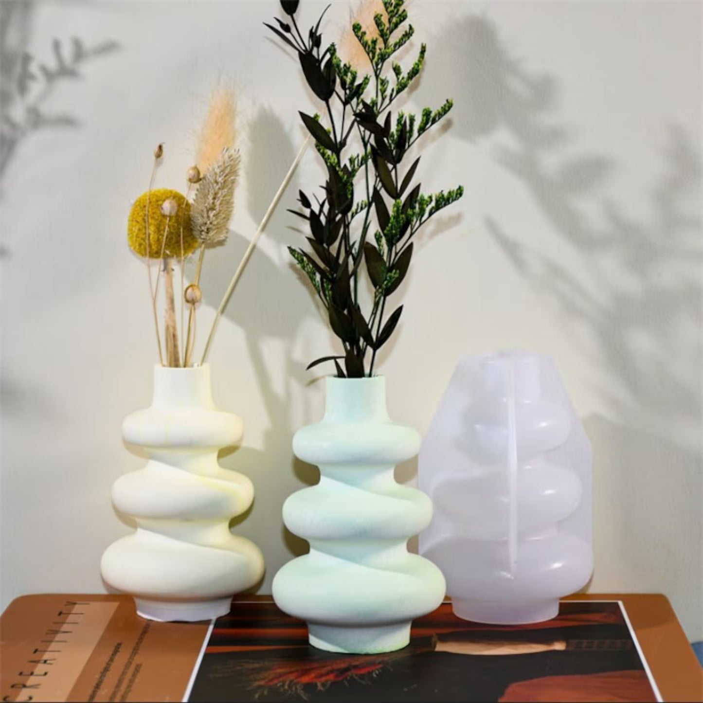 Spiral Stacked Ring Flower Vase Silicone Mould — Modern Sculptural Cast (15 cm)