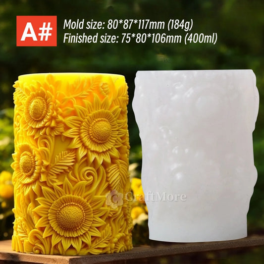 Sunflower pillar silicone candle mold — embossed tulips floral candle mould