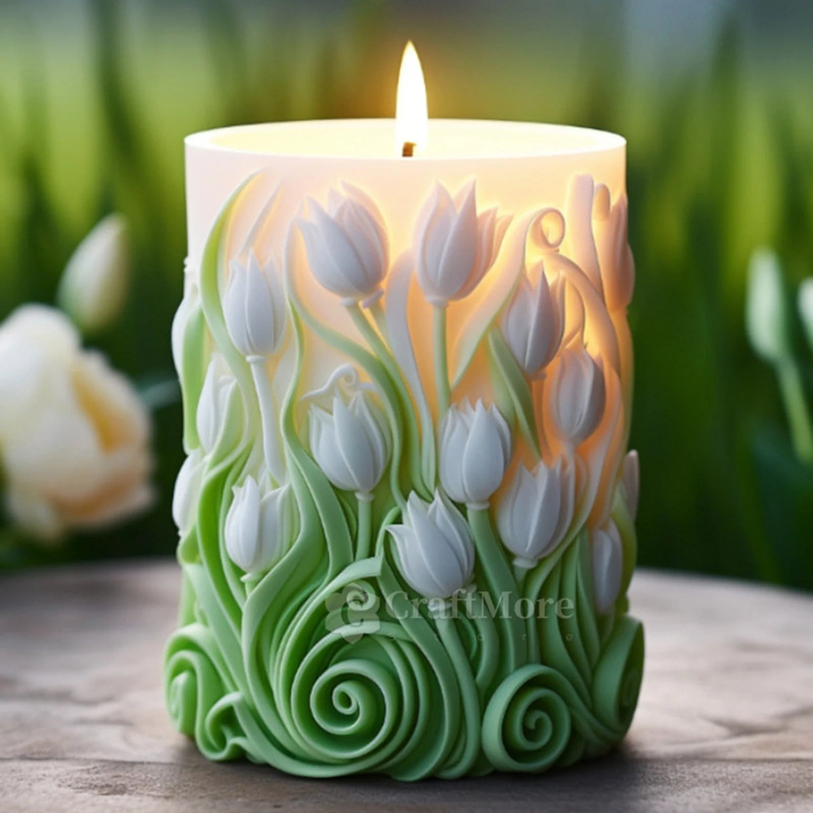 Sunflower pillar embossed tulips silicone candle mold for floral cylindrical candles