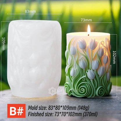 Sunflower Pillar Silicone Candle Mould – Embossed Tulip Flower Cylindrical Candle Mould