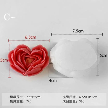 Heart rose silicone candle mold — blooming flower mold for Valentine candles