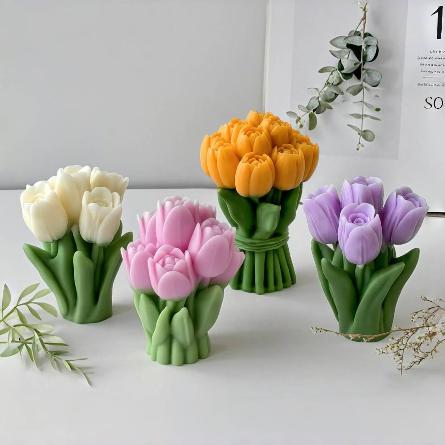 3D Tulip Bouquet Candle Silicone Mold | Floral Wax & Soap Mold 8.8cm