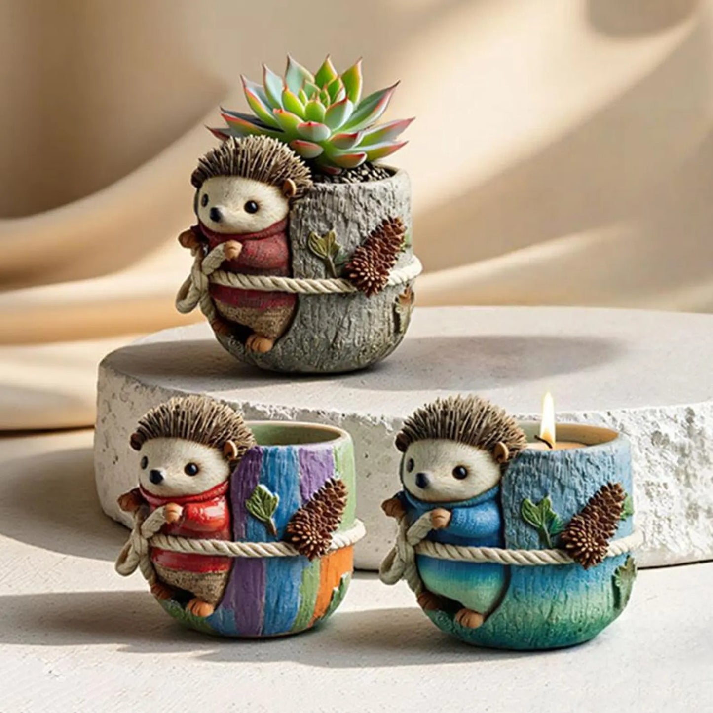 Hedgehog silicone mold 10cm — cute animal tree stump candle wax planter holder