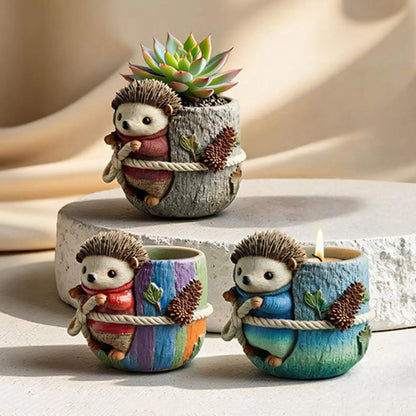 Hedgehog silicone mold 10cm — cute animal tree stump candle wax planter holder