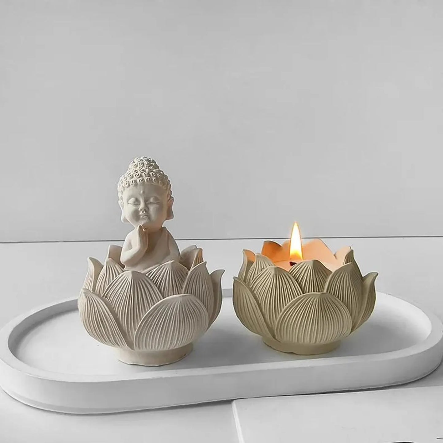 Buddha Statue Silicone Mould – Lotus Candlestick Holder, Cement & Aromatherapy Plaster Mould