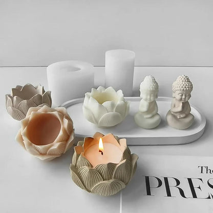 Buddha Statue Silicone Mould – Lotus Candlestick Holder, Cement & Aromatherapy Plaster Mould