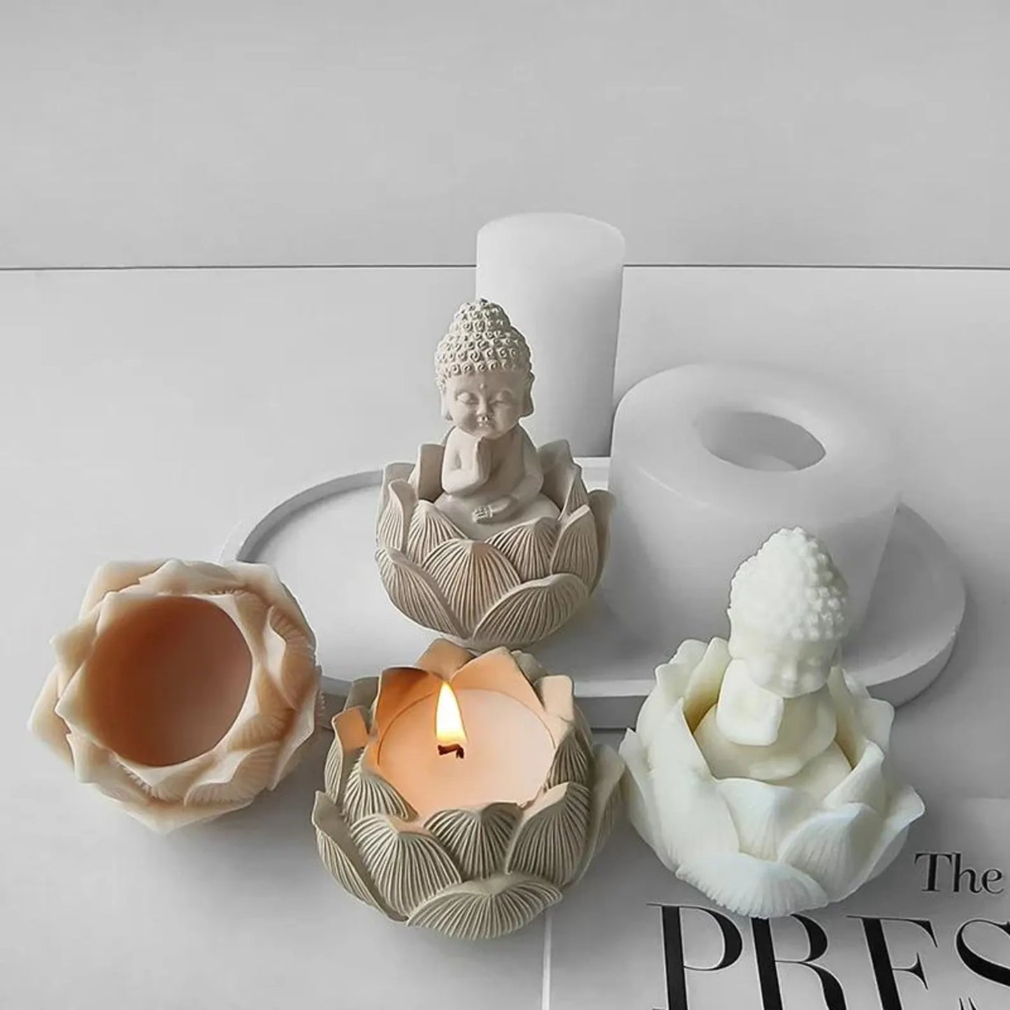 Buddha Statue Silicone Mould – Lotus Candlestick Holder, Cement & Aromatherapy Plaster Mould