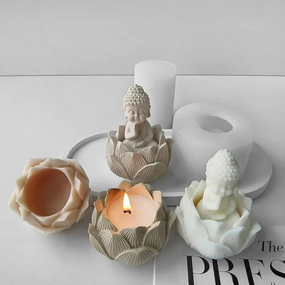 Buddha Statue Silicone Mould – Lotus Candlestick Holder, Cement & Aromatherapy Plaster Mould