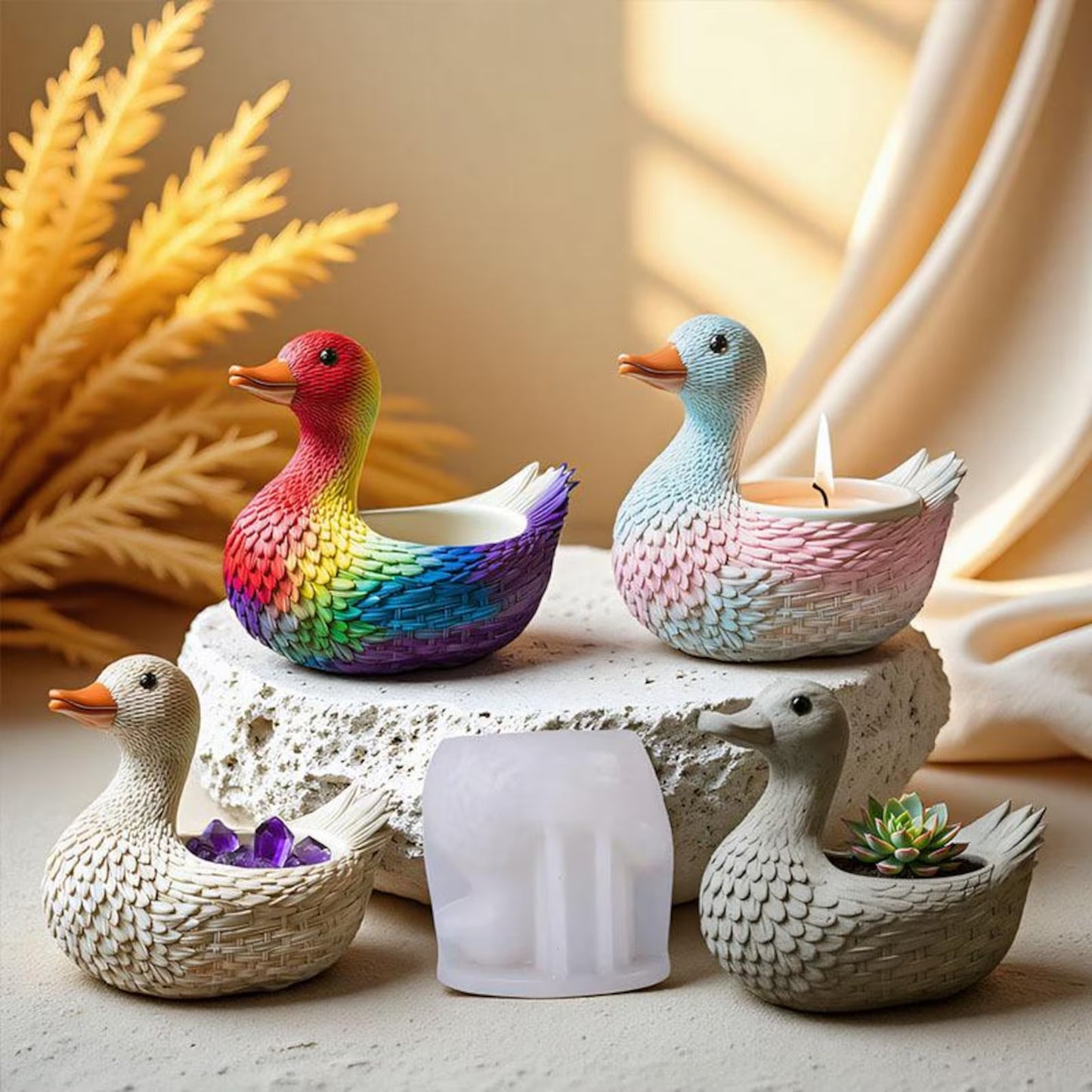 Duck Silicone Mold | 9.5cm Woven Basket Planter Wax Gypsum Mold for Succulents Candles