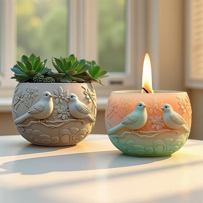 Lovebirds Silicone Mold | 9cm Pair Birds Candle Wax Planter Brush Holder