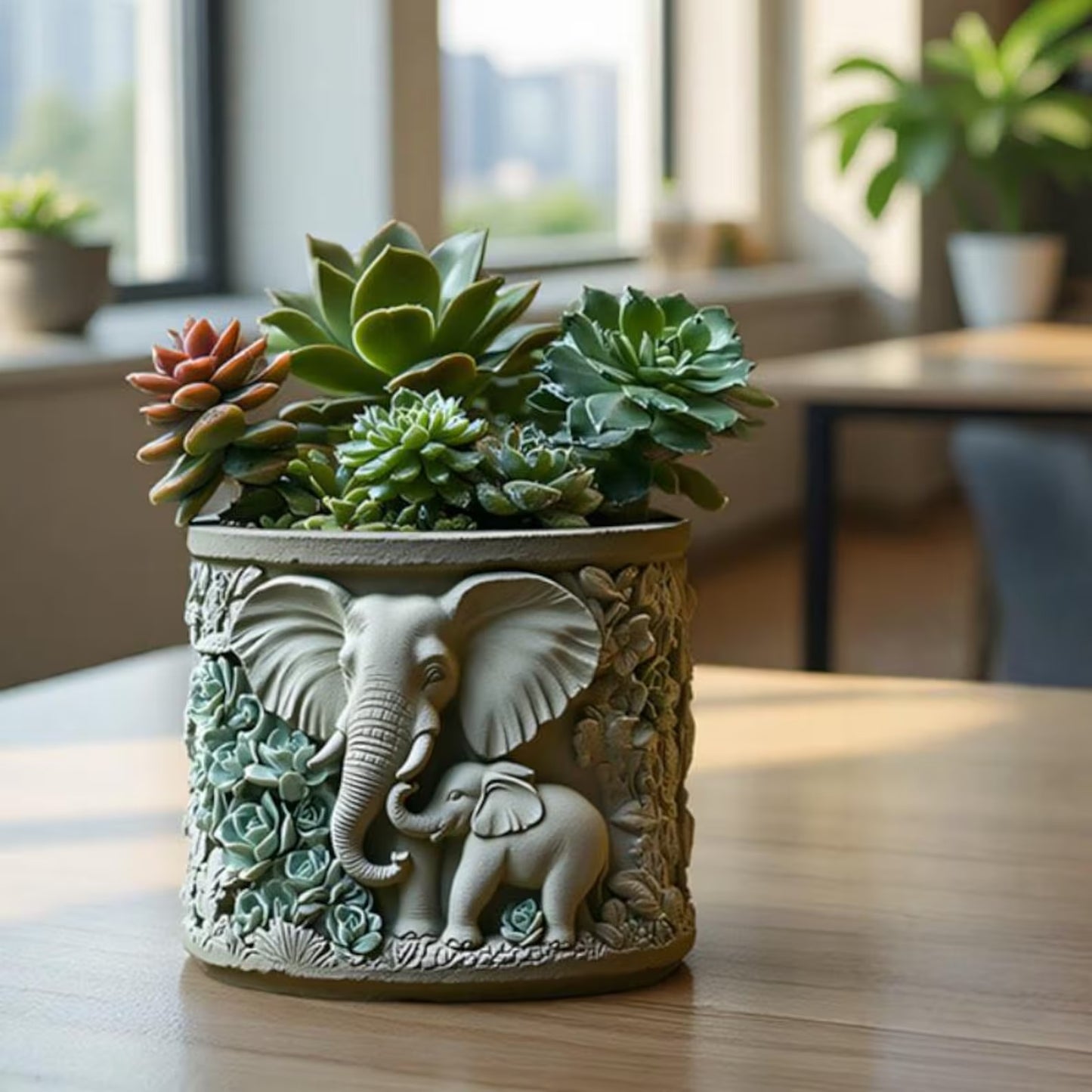 Mother Elephant Silicone Mold | 11cm Family Calf Candle Wax Planter Brush Holder