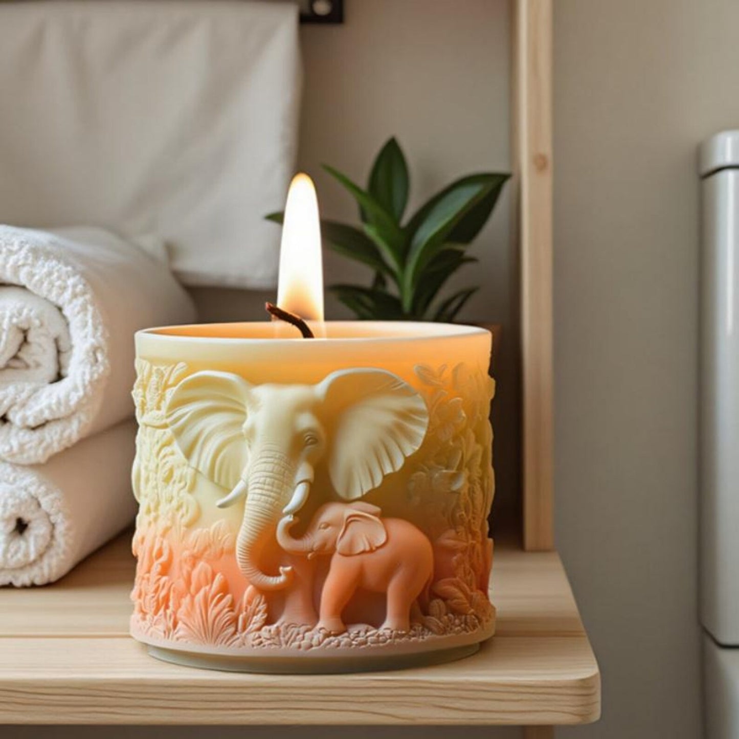Mother Elephant Silicone Mold | 11cm Family Calf Candle Wax Planter Brush Holder