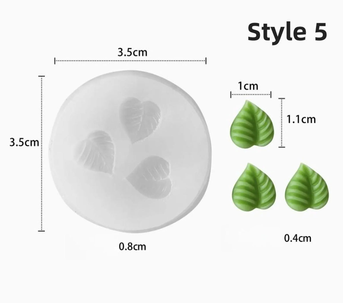 Style 5 leaf mould set showing three leaf cavities and size measurements