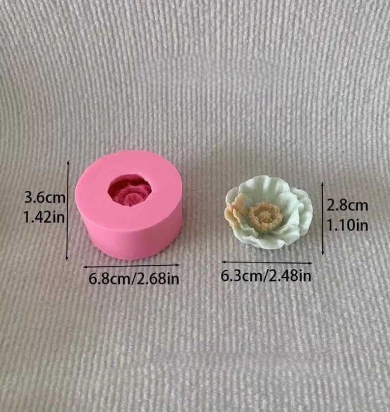 3D Peony Flower Silicone Candle Mould dimensions – mould 6.8x3.6cm, product 6.3x2.8cm