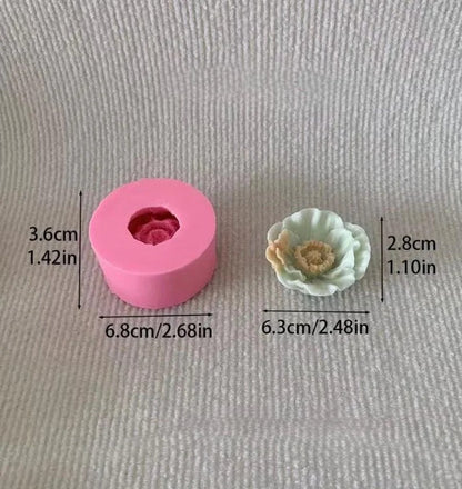 3D Peony Flower Silicone Candle Mould dimensions – mould 6.8x3.6cm, product 6.3x2.8cm