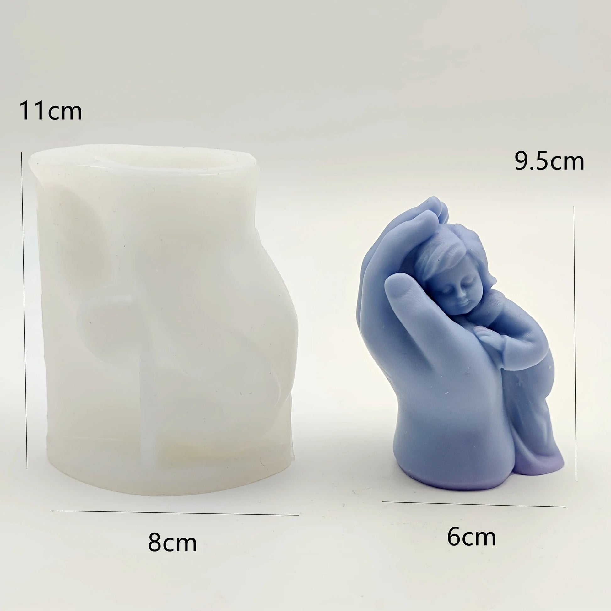 Baby in hand silicone mold — alternate angle view